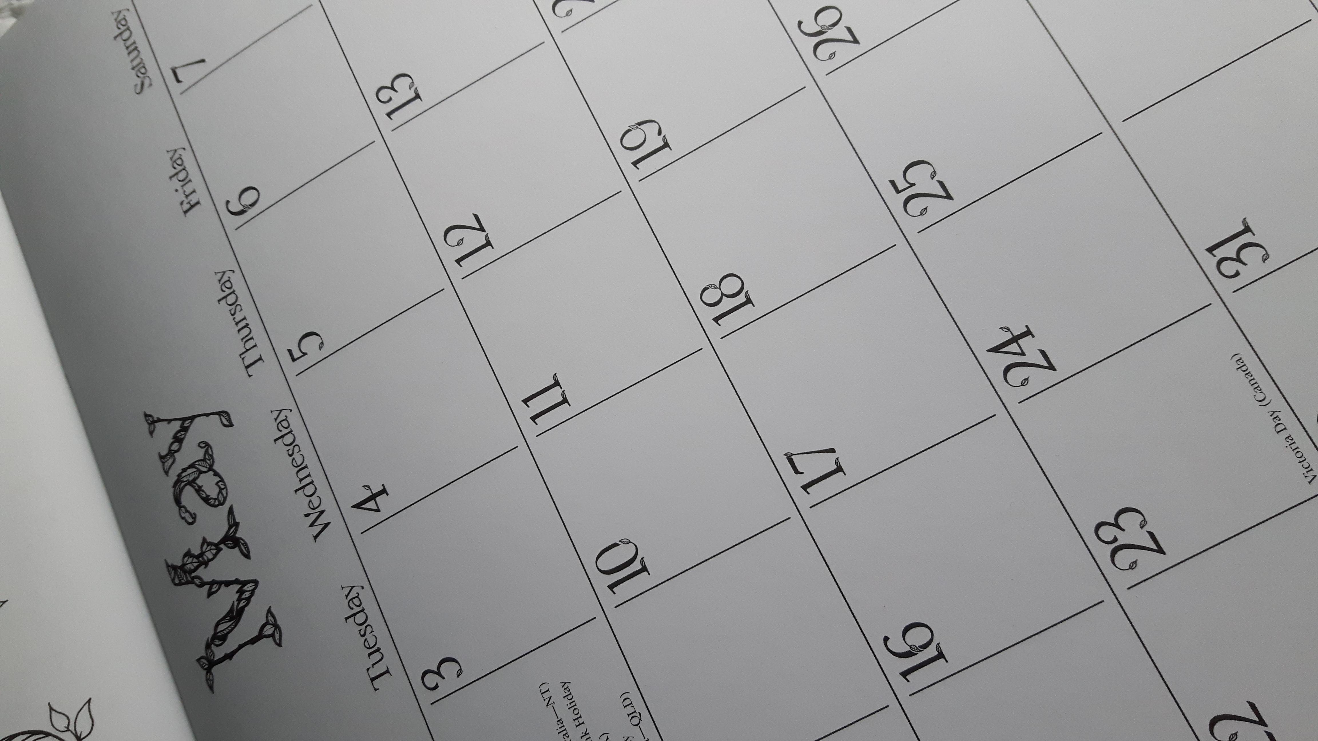 an anonymous calendar page with dates on a grid